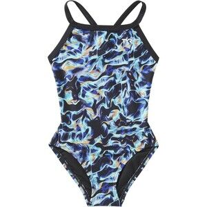 NWT TYR girls durafast elite diamondfit swimsuit Blue/Blue Energia SIZE 24